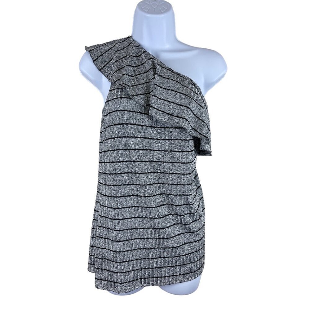 Juicy Couture Women's Top Shirt One Shoulder Ruffle Grey Black Stripe XL NEW
